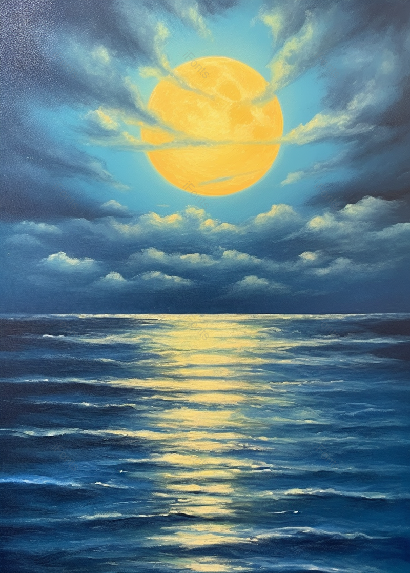 夏天夜晚海上明月背景乌云,插画/手绘图,插画/手绘图库,插画/手绘图下载,插画/手绘